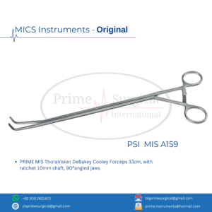 PRIME MIS ThoraVision DeBakey Cooley Forceps 33cm, with ratchet 10mm shaft, 90°angled jaws