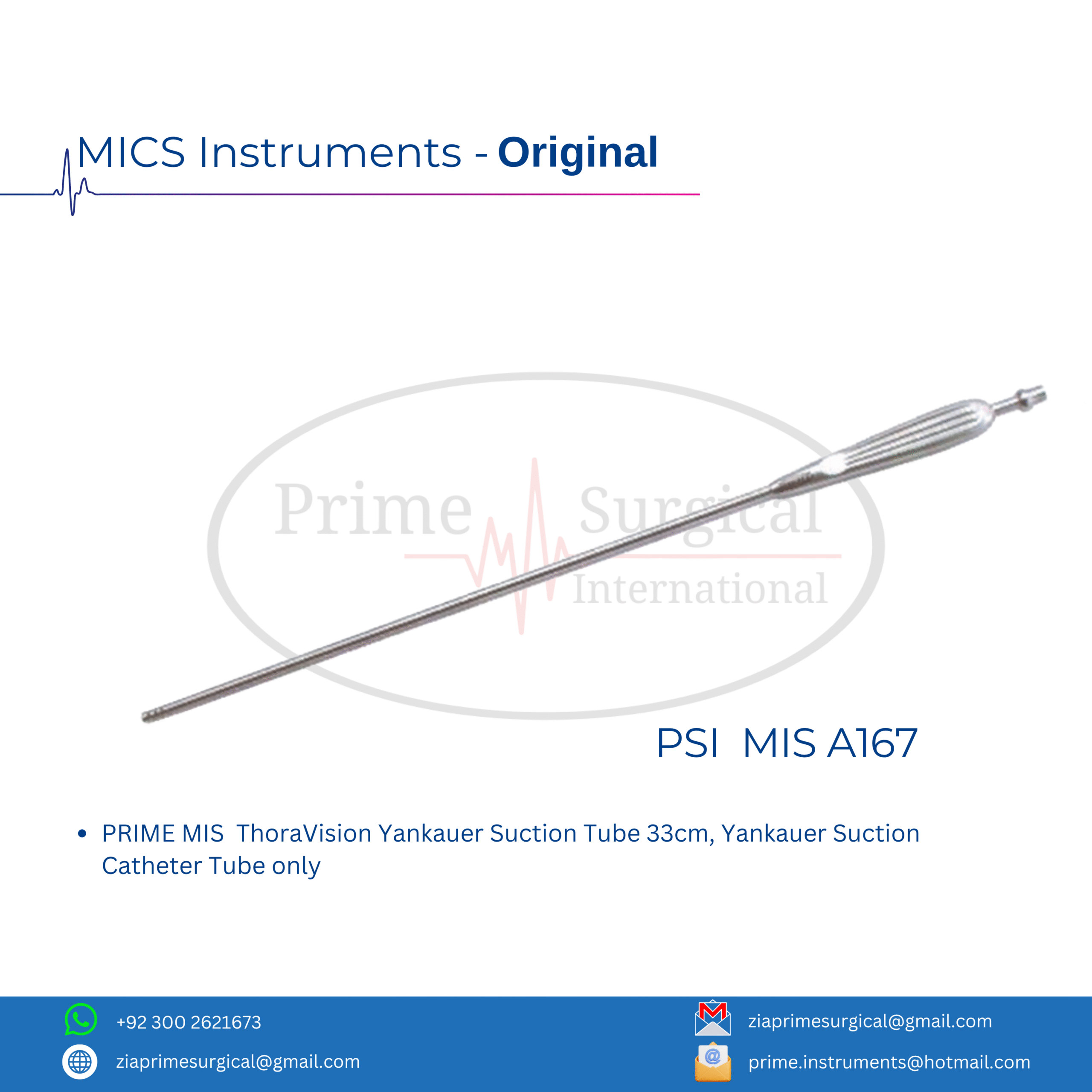 PRIME MIS ThoraVision Yankauer Suction Tube 33cm, Yankauer Suction Catheter Tube only