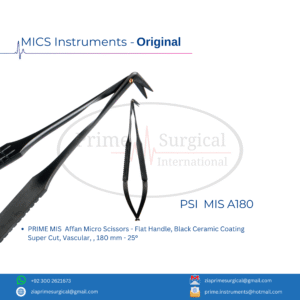 PRIME MIS  Affan Micro Scissors - Flat Handle, Black Ceramic Coating Super Cut, Vascular, , 180 mm - 25°