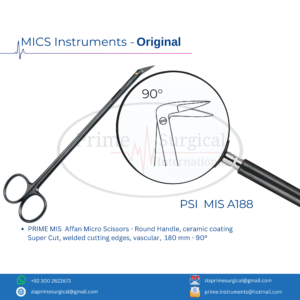 PRIME MIS  Affan Micro Scissors - Round Handle, ceramic coating  Super Cut, welded cutting edges, vascular,  180 mm - 90°