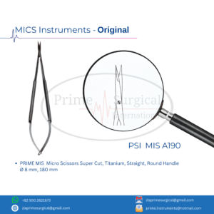 PRIME MIS  Micro Scissors Super Cut, Titanium, Straight, Round Handle Ø 8 mm, 180 mm