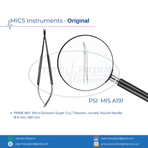 PRIME MIS  Micro Scissors Super Cut, Titanium, curved, Round Handle Ø 8 mm, 180 mm