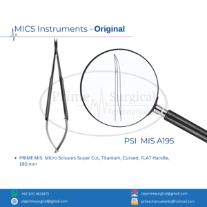 PRIME MIS  Micro Scissors Super Cut, Titanium, Curved, FLAT Handle, 180 mm