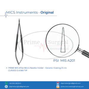 PRIME MIS Affan Micro Needle Holder - Ceramic Coating 21 cm CURVED 0.4 MM TIP