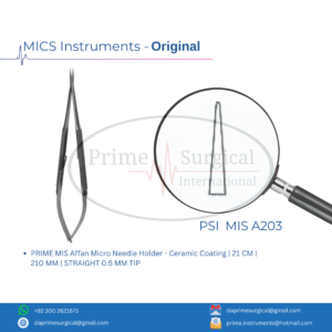 PRIME MIS Affan Micro Needle Holder - Ceramic Coating | 21 CM | 210 MM | STRAIGHT 0.5 MM TIP