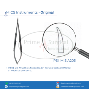 PRIME MIS Affan Micro Needle Holder - Ceramic Coating TITANIUM STRAIGHT 18 cm CURVED
