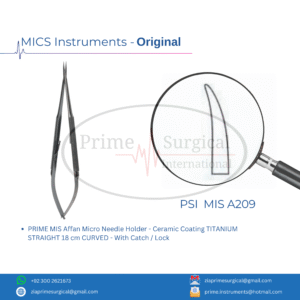 PRIME MIS Affan Micro Needle Holder - Ceramic Coating TITANIUM STRAIGHT 18 cm CURVED - With Catch / Lock