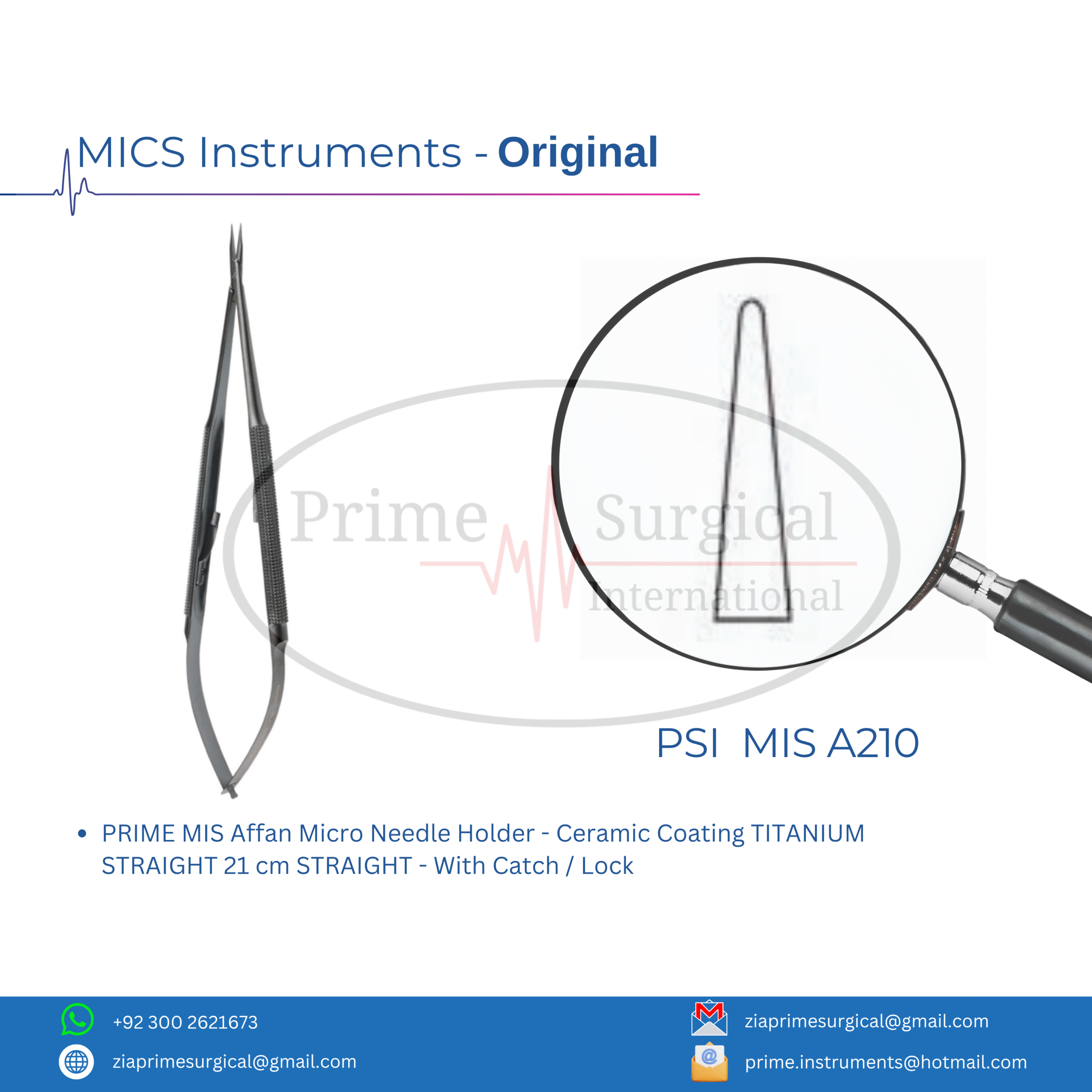 PRIME MIS Affan Micro Needle Holder - Ceramic Coating TITANIUM STRAIGHT 21 cm STRAIGHT - With Catch / Lock