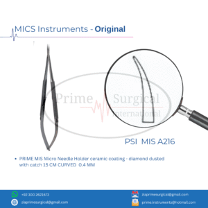 PRIME MIS Micro Needle Holder ceramic coating - diamond dusted with catch 18 CM CURVED  0.4 MM