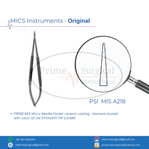 PRIME MIS Micro Needle Holder ceramic coating - diamond dusted with catch 15 CM STRAIGHT TIP 0.5 MM