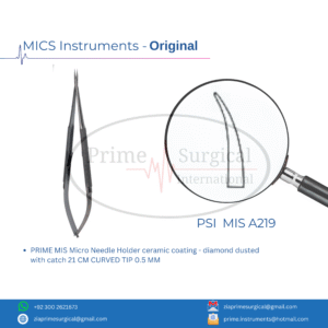 PRIME MIS Micro Needle Holder ceramic coating - diamond dusted with catch 21 CM CURVED TIP 0.5 MM