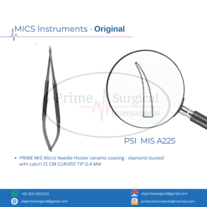 PRIME MIS Micro Needle Holder ceramic coating - diamond dusted with catch 21 CM CURVED TIP 0.4 MM