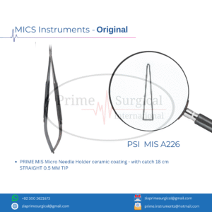 PRIME MIS  Micro Needle Holder ceramic coating - with catch 15 cm STRAIGHT 0.5 MM TIP