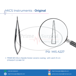 PRIME MIS Micro Needle Holder ceramic coating - with catch 15 CM CURVED TIP 0.5 MM