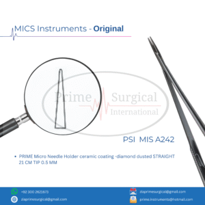 PRIME Micro Needle Holder ceramic coating -diamond dusted STRAIGHT 21 CM TIP 0.5 MM