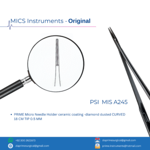 PRIME Micro Needle Holder ceramic coating -diamond dusted CURVED 18 CM TIP 0.5 MM