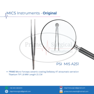 PRIME Micro Forceps ceramic coating DeBakey AT atraumatic serration Titanium TIP 1.8 MM Length 21 CM