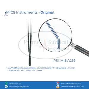 ANAYA Micro Forceps ceramic coating DeBakey AT atraumatic serration Titanium 18 CM - Curved  TIP 1.2MM