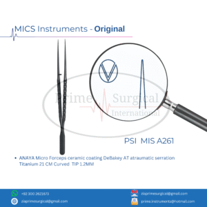 ANAYA Micro Forceps ceramic coating DeBakey AT atraumatic serration Titanium 21 CM Curved  TIP 1.2MM