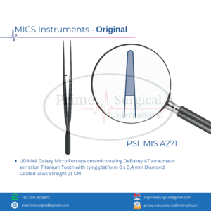 UDAINA Galaxy Micro Forceps ceramic coating DeBakey AT atraumatic serration Titanium Tooth with tying platform 6 x 0,4 mm Diamond Coated Jaws Straight 21 CM