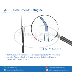 UDAINA Galaxy Micro Forceps ceramic coating DeBakey AT atraumatic serration Titanium Tooth with tying platform 6 x 0,4 mm Diamond Coated Jaws Curved 18 CM