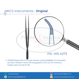 UDAINA Galaxy Micro Forceps ceramic coating DeBakey AT atraumatic serration Titanium Tooth with tying platform 6 x 0,4 mm Diamond Coated Jaws Curved 21 CM