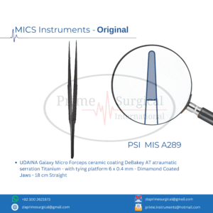 UDAINA Galaxy Micro Forceps ceramic coating DeBakey AT atraumatic serration Titanium - with tying platform 6 x 0.4 mm - Dimamond Coated Jaws - 18 cm Straight