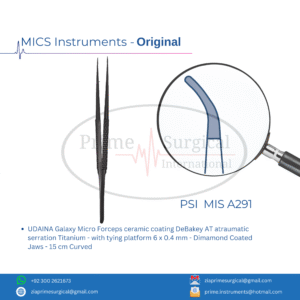 UDAINA Galaxy Micro Forceps ceramic coating DeBakey AT atraumatic serration Titanium - with tying platform 6 x 0.4 mm - Dimamond Coated Jaws - 15 cm Curved