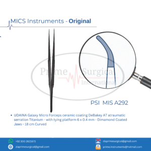 UDAINA Galaxy Micro Forceps ceramic coating DeBakey AT atraumatic serration Titanium - with tying platform 6 x 0.4 mm - Dimamond Coated Jaws - 18 cm Curved