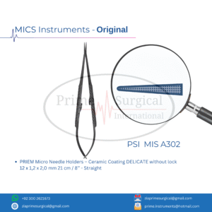 PRIEM Micro Needle Holders – Ceramic Coating DELICATE without lock  12 x 1,2 x 2,0 mm 21 cm / 8’’ - Straight