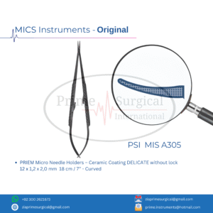 PRIEM Micro Needle Holders – Ceramic Coating DELICATE without lock  12 x 1,2 x 2,0 mm  18 cm / 7’’ - Curved