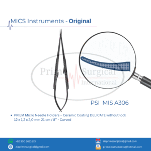 PRIEM Micro Needle Holders – Ceramic Coating DELICATE without lock  12 x 1,2 x 2,0 mm 21 cm / 8’’ - Curved