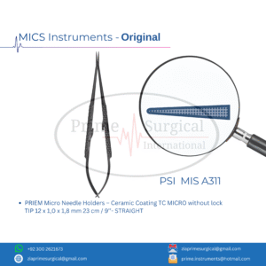 PRIEM Micro Needle Holders – Ceramic Coating TC MICRO without lock  TIP 12 x 1,0 x 1,8 mm 23 cm / 9’’- STRAIGHT