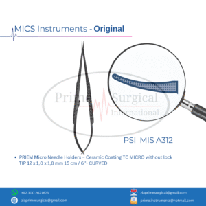 PRIEM Micro Needle Holders – Ceramic Coating TC MICRO without lock  TIP 12 x 1,0 x 1,8 mm 15 cm / 6’’- CURVED