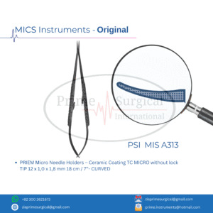 PRIEM Micro Needle Holders – Ceramic Coating TC MICRO without lock  TIP 12 x 1,0 x 1,8 mm 18 cm / 7’’- CURVED