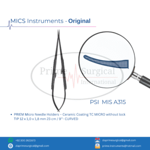 PRIEM Micro Needle Holders – Ceramic Coating TC MICRO without lock  TIP 12 x 1,0 x 1,8 mm 23 cm / 9’’- CURVED