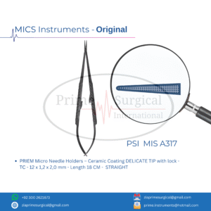 PRIEM Micro Needle Holders – Ceramic Coating DELICATE TIP with lock - TC - 12 x 1,2 x 2,0 mm - Length 18 CM -  STRAIGHT