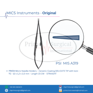 PRIEM Micro Needle Holders – Ceramic Coating DELICATE TIP with lock - TC - 12 x 1,2 x 2,0 mm - Length 23 CM -  STRAIGHT