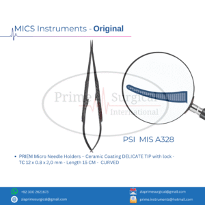 PRIEM Micro Needle Holders – Ceramic Coating DELICATE TIP with lock - TC 12 x 0.8 x 2,0 mm - Length 15 CM -  CURVED