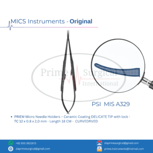 PRIEM Micro Needle Holders – Ceramic Coating DELICATE TIP with lock - TC 12 x 0.8 x 2,0 mm - Length 18 CM -  CURVED