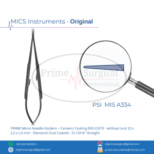 PRIME Micro Needle Holders – Ceramic Coating DELICATE - without lock 12 x 1,2 x 1,5 mm - Diamond Dust Coated - 21 CM 8"-Straight
