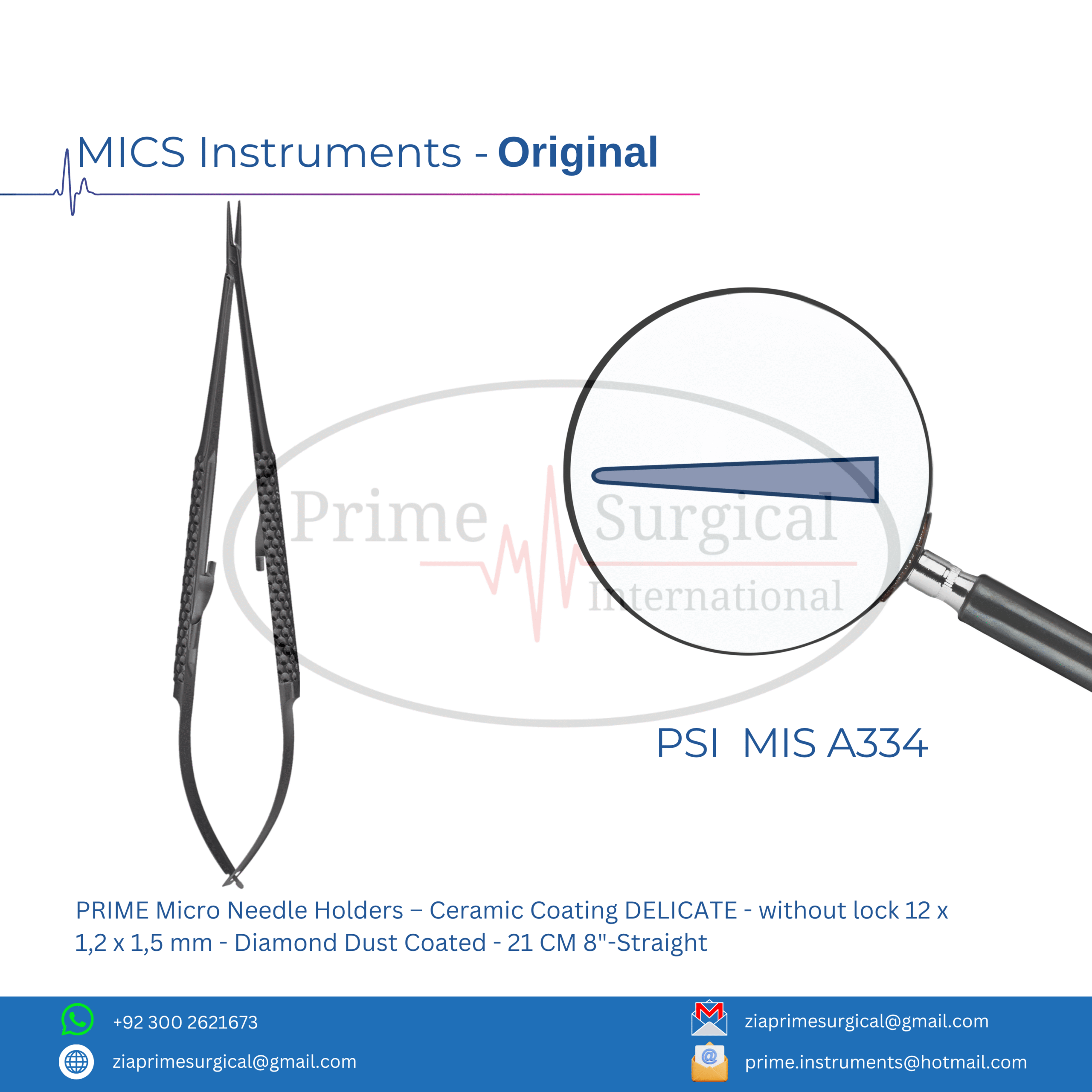 PRIME Micro Needle Holders – Ceramic Coating DELICATE - without lock 12 x 1,2 x 1,5 mm - Diamond Dust Coated - 21 CM 8"-Straight