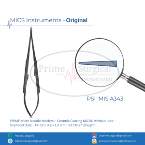 PRIME Micro Needle Holders – Ceramic Coating MICRO without lock - Diamond Dust - TIP 12 x 0.8 x 1.2 mm - 23 CM 9" Straight