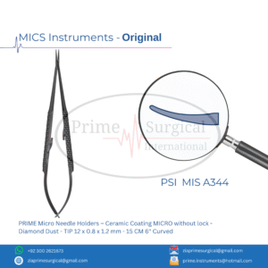 PRIME Micro Needle Holders – Ceramic Coating MICRO without lock - Diamond Dust - TIP 12 x 0.8 x 1.2 mm - 15 CM 6" Curved