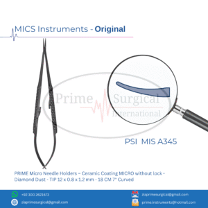PRIME Micro Needle Holders – Ceramic Coating MICRO without lock - Diamond Dust - TIP 12 x 0.8 x 1.2 mm - 18 CM 7" Curved