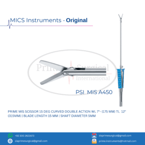 PRIME MIS SCISSOR 15 DEG CURVED DOUBLE ACTION WL 7"- (175 MM) TL  12" (315MM) | BLADE LENGTH 15 MM | SHAFT DIAMETER 5MM