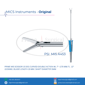 PRIME MIS SCISSOR 30 DEG CURVED DOUBLE ACTION WORKING LENGTH 7"- (175 MM)  TL 12'' (315MM)| BLADE LENGTH 15 MM | SHAFT DIAMETER 5MM