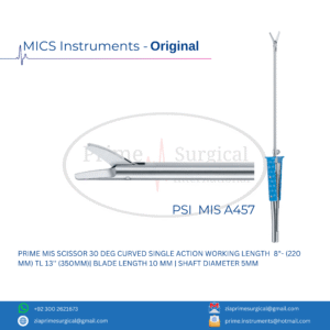 PRIME MIS SCISSOR 30 DEG CURVED SINGLE ACTION WORKING LENGTH  8"- (220 MM) TL 13'' (350MM)| BLADE LENGTH 10 MM | SHAFT DIAMETER 5MM
