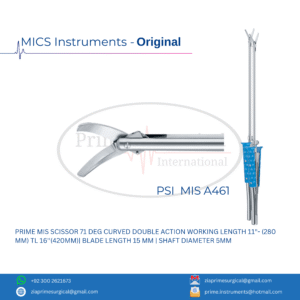 PRIME MIS SCISSOR 71 DEG CURVED DOUBLE ACTION WORKING LENGTH 11"- (280 MM) TL 16''(420MM)| BLADE LENGTH 15 MM | SHAFT DIAMETER 5MM