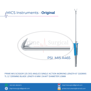 PRIME MIS SCISSOR 125 DEG ANGLED SINGLE ACTION WORKING LENGTH 6" (150MM) TL 11''(295MM)| BLADE LENGTH 8 MM | SHAFT DIAMETER 3.5MM